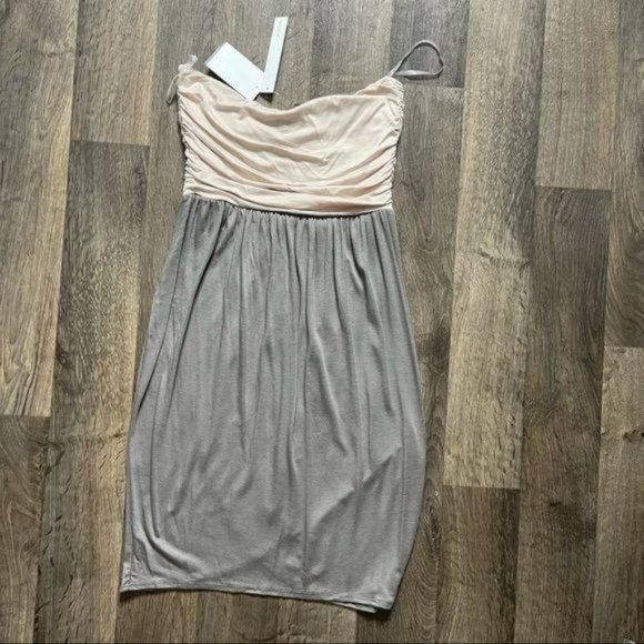 AQUA Strapless Tulip Front Stretchy Dress Gray & Champagne - Picture 11 of 12